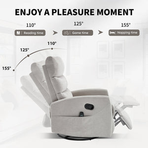 English Elm Heat Massage Rocker Recliner with Swivel Base and Vibration Nodes for Living Room W3224P322250