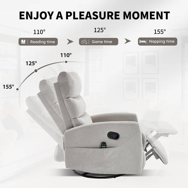 English Elm Heat Massage Rocker Recliner with Swivel Base and Vibration Nodes for Living Room W3224P322250