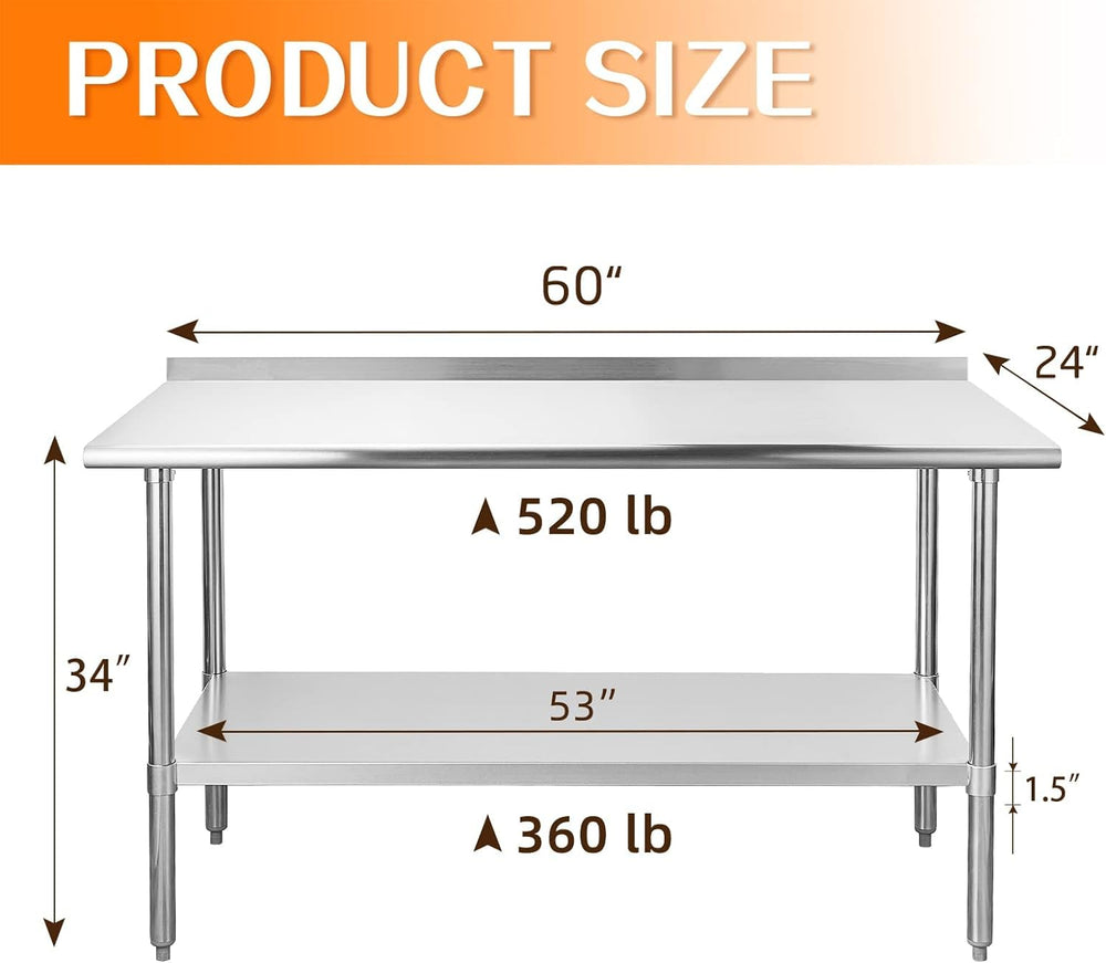 English Elm Stainless Steel Nsf Certified Commercial Prep Table with Backsplash and Adjustable Shelf W1192P262580