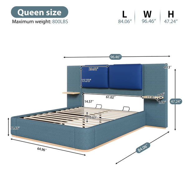 English Elm Christopher Knight Home® - Queen Plush Leather Upholstered Bed Frame with Wingback Headboard, Wavy Footboard, Quiet Support Blue 50.63 L x 18.88 W x 8.25 H N761S0000023C