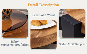 English Elm Modern Double-Layer Round Coffee Table with Tinted Glass Top, Detachable L-Shaped Legs, Versatile Stylish Centerpiece Black,Wood 30.71 L x 29.53 W x 12.99 H W1512P401778