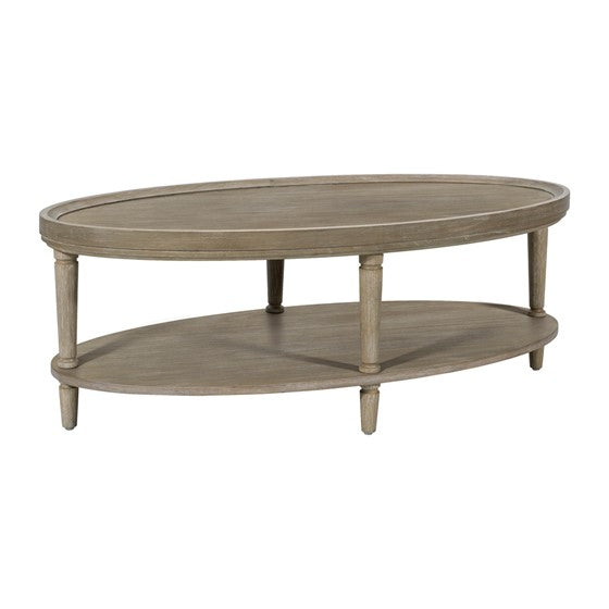 English Elm Oval Reclaimed Greige Coffee Table with Lower Shelf, Oval Wood Veneer Top, 48"W x 24"D x 17"H Elegance B035P256574