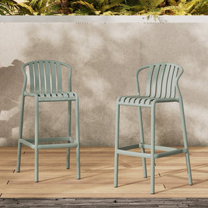 English Elm Outdoor Stackable Armless Barstools Set of 2 Uv Resistant Slat Back Patio Seating Green N780P199452G