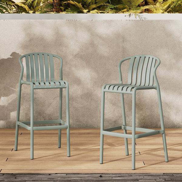 English Elm Outdoor Stackable Armless Barstools Set of 2 Uv Resistant Slat Back Patio Seating Green N780P199452G