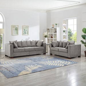 English Elm Modern Velvet Sofa Set 2+3 Seater With Square Armrests & Silver Nailhead Trim For Stylish Comfort W1097S00191