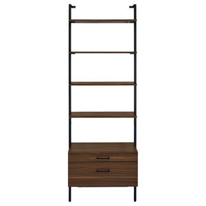 English Elm Wendell Rustic Walnut 4-Shelf Wall Bookcase with Drawer — Space-Saving Engineered Wood Storage, 96" high B062P375508