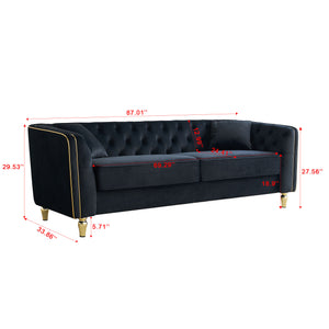 English Elm 87.01"W Modern Tufted Velvet Sofa with Gold Metal Legs, Stylish Accent Seating for Living Room Black W579S00040