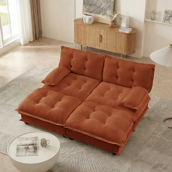 English Elm 77" Chenille Cloud Sofa Modular Sectional with Ottomans Deep Seat Lattice Cushions Orange W714S01736