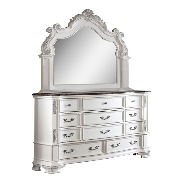 English Elm Luxury Pearl White Dresser Genuine Marble Top Bronze Hardware Dovetail Bedroom Storage B2741P448889