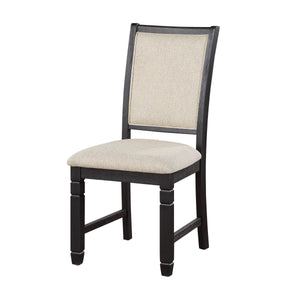 English Elm Anji Acacia Veneer Dining Chair Set Antique White Curved Back Cushioned Seat Beige+Black B056P416899