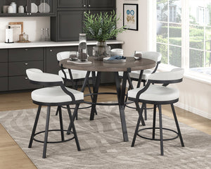 English Elm Brown Oak Veneer Round Counter Height Table with Matte Black Metal Base Seats Four B011P199727