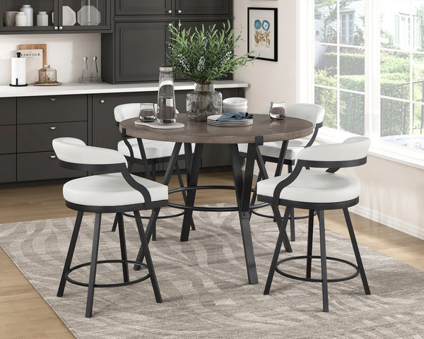 English Elm Brown Oak Veneer Round Counter Height Table with Matte Black Metal Base Seats Four B011P199727