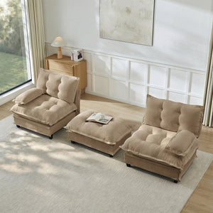 English Elm 77" Modular Cloud Sectional Chenille Couch Deep Lounge Seat with Ottoman for Living Room Light Coffee W714S01692