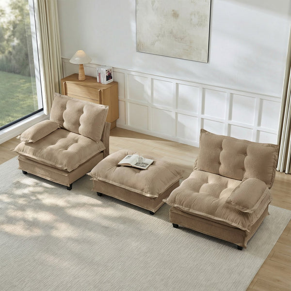 English Elm 77" Modular Cloud Sectional Chenille Couch Deep Lounge Seat with Ottoman for Living Room Light Coffee W714S01692