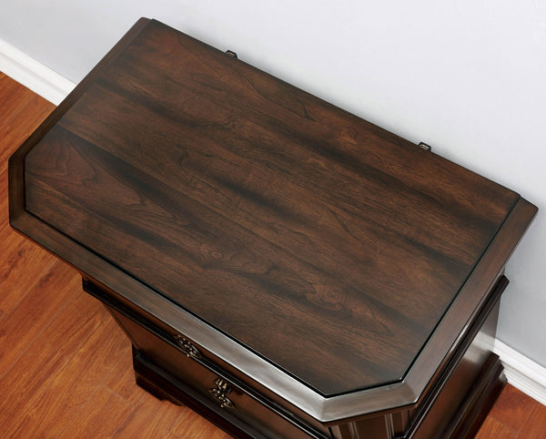 English Elm Espresso Stately Nightstand with Faux Wood Grain, Antique Bronze Pulls, 2 Drawers, 30"W x 29.5"H B011P402039