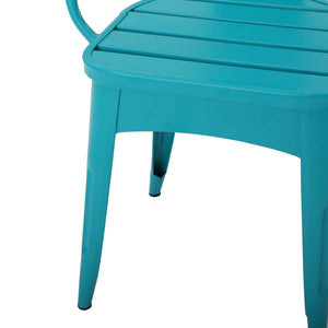English Elm Colmar Outdoor Iron Bistro Set Powder Coated Slatted Armchairs Round Patio Table Teal 56558.00MCT