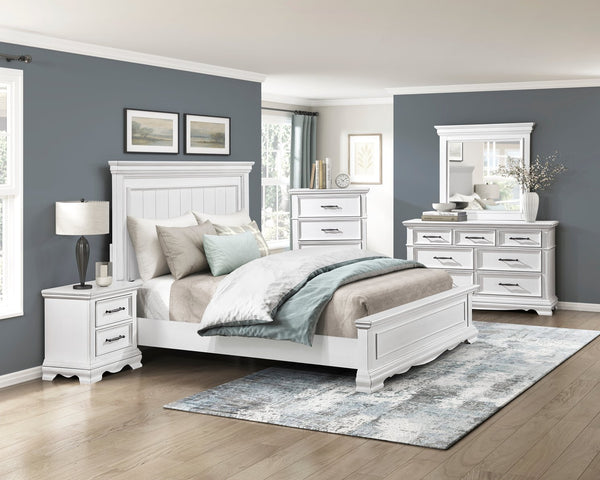 English Elm White Solid Wood Eastern King Bed with Raised Panel Headboard for Classic Bedrooms B011S02482