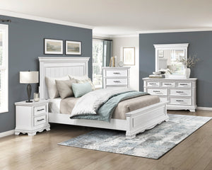 English Elm White Solid Wood Eastern King Bed with Raised Panel Headboard for Classic Bedrooms B011S02483