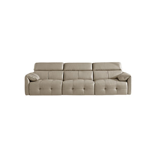 English Elm Genuine Top-grain Leather Three-seat Sofa with Reclining Backrests and Center Storage Beige White W1765S00132