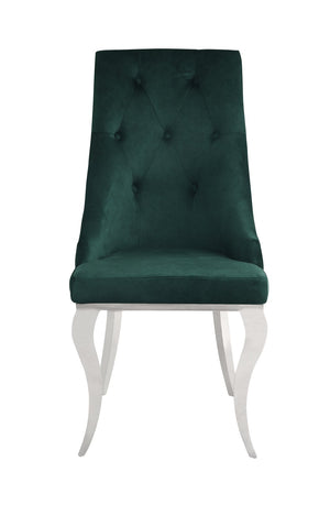 English Elm Dekel Upholstered High-Back Dining Chair Set of 2 with Tufted Padded Back, Stainless Frame and Legs Dark Green,Silver 49 L x 34 W x 25 H B2726P338651