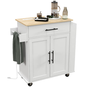English Elm Homcom Rolling Kitchen Island With Charging Station, Spice Rack & Towel Bar For Organized Cooking W2225P200732