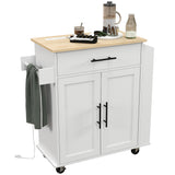 English Elm Homcom Kitchen Island With Storage, Rolling Kitchen Cart With Ac Outlets and Usb Ports, Microwave Stand With Towel and Spice Rack, White