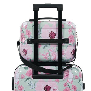 English Elm 6 Piece Hardshell Abs Travel Set with Spinner Wheels Combination Lock and Toiletry Bag Green & Pink Flower N732P391160F