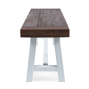 English Elm Dark Acacia Slatted Dining Bench Handcrafted with Iron Frame for Farmhouse Spaces Brown White 54562.00SBRN
