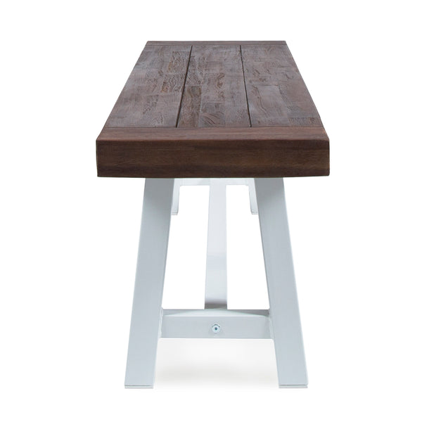 English Elm Dark Acacia Slatted Dining Bench Handcrafted with Iron Frame for Farmhouse Spaces Brown White 54562.00SBRN