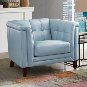 English Elm Arvo Leather Chair with Top-Grain Seating, Pocket Coil Cushions, Feather-Memory Comfort & Durable Frame Blue B2705P324382