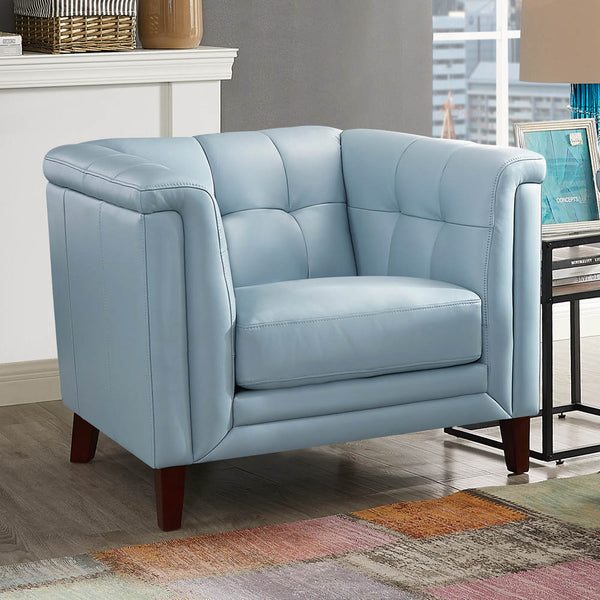 English Elm Arvo Leather Chair with Top-Grain Seating, Pocket Coil Cushions, Feather-Memory Comfort & Durable Frame Blue B2705P324382