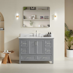 English Elm Fully Assembled Rubberwood Bathroom Vanity with Carrara Marble Top and Soft Close Doors W1826P211180