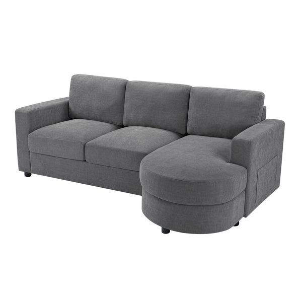 English Elm Modern L-Shaped Sectional Sofa With Curved Chaise, Usb Ports & Storage, Soft Chenille, Grey Finish N719S002170E