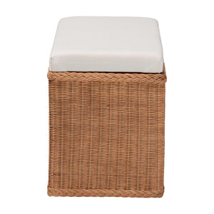English Elm Braided Rattan Mahogany Storage Bench with Cushioned Lift Top for Coastal Boho Rooms B2750P467839