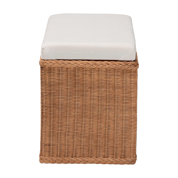 English Elm Braided Rattan Mahogany Storage Bench with Cushioned Lift Top for Coastal Boho Rooms B2750P467839