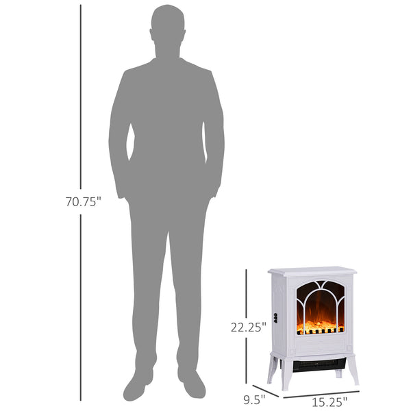 English Elm Homcom 22" Electric Fireplace Stove With Realistic Flame, Adjustable Heat & Safety Features In White W2225P249860