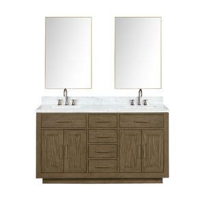 English Elm Grey Oak Double Bath Vanity Set With Carrara Marble Top, Chrome Faucets & 28" Mirrors For Easy Upgrade B2731S01796