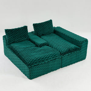 English Elm Green Turtle Velvet Sofa: Convertible Twin-Seat With Right Chaise Lounge For Modern Living Spaces W3371S00040