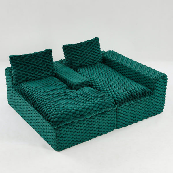 English Elm Green Turtle Velvet Sofa: Convertible Twin-Seat With Right Chaise Lounge For Modern Living Spaces W3371S00040