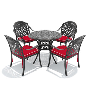 English Elm 5-piece Cast Aluminum Outdoor Dining Set with Carved Relief Patio Furniture W1710S00615