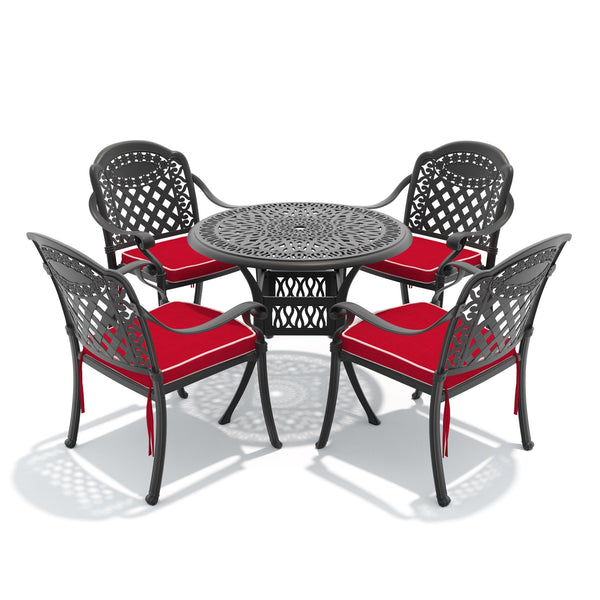 English Elm 5-piece Cast Aluminum Outdoor Dining Set with Carved Relief Patio Furniture W1710S00615