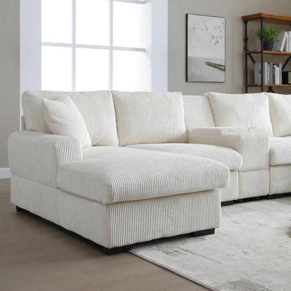 English Elm U Shaped Oversized Sectional Sofa with Double Chaise Console and Memory Foam Cushions W1117S00197