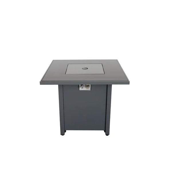 English Elm 30" Powdercoated Metal Fire Pit Grey Steel — Rust & Heat-Resistant, Propane-Ready with Lid, Rocks Included B120P205631