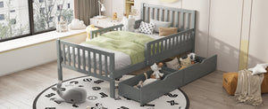 English Elm Twin Pinewood Platform Bed with Headboard, Guardrails & Two Underbed Drawers for Storage Gray 70.6 L x 17.1 W x 5.9 H N733P172696E