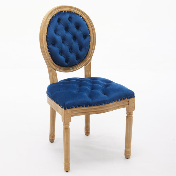 English Elm French Solid Wood Frame Antique Dining Chair with Velvet Upholstery, Nailhead Trim, Durable Spring Core Blue W1143P195872
