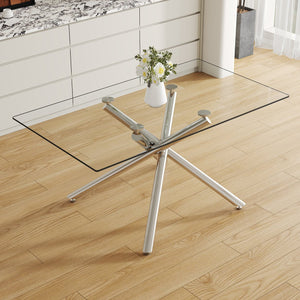 English Elm Large Modern Minimalist Rectangular Glass Dining Table With Chrome Legs - Elegant & Versatile Design W1151S03734