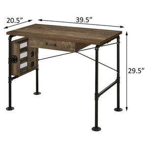 English Elm Weathered Oak And Black Writing Desk - Charming Home Office Furniture With Ample Storage Space B062P184540-GIGA