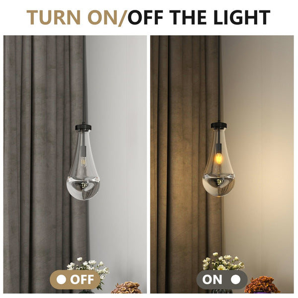 English Elm Raindrop Modern Black Pendant Light, Handblown Glass Raindrop Chandelier for Kitchen Island Elegance W2312P389962