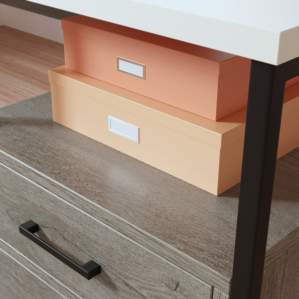 English Elm L-Shaped Modern Desk With Oak And White Finish - Space-Saving Design For Home Office And Study B356P367762