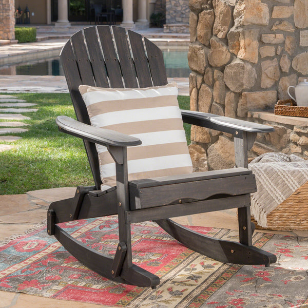 English Elm Christopher Knight Home® - MALIBU Adirondack Rocking Chair in Handcrafted Acacia Wood for Patio, Weather-Resistant Comfort & Style DARK GREY 43 L x 28 W x 14.5 H 61681.00DGRY